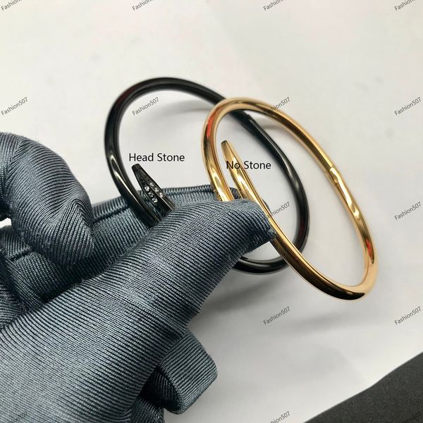 

luxury bangle bracelet designer fashion bangles charm bracelets stainless steel nails spring-ring-clasps snap bangles for men women gift jew, Black