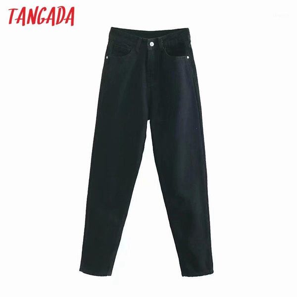 

tangada 2020 fashion women black jeans pants long trousers pockets zipper female casual denim pants 4m2391, Blue