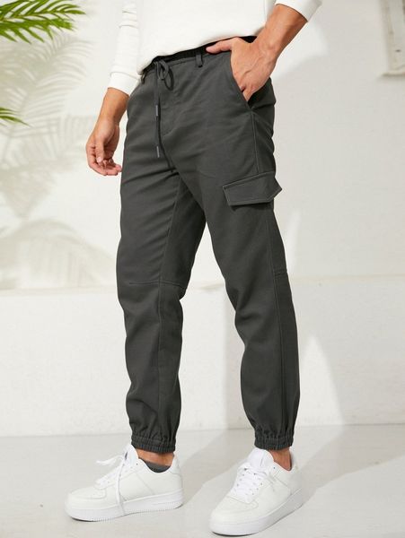 

men slant pockets drawstring waist joggers w7wd#, Black