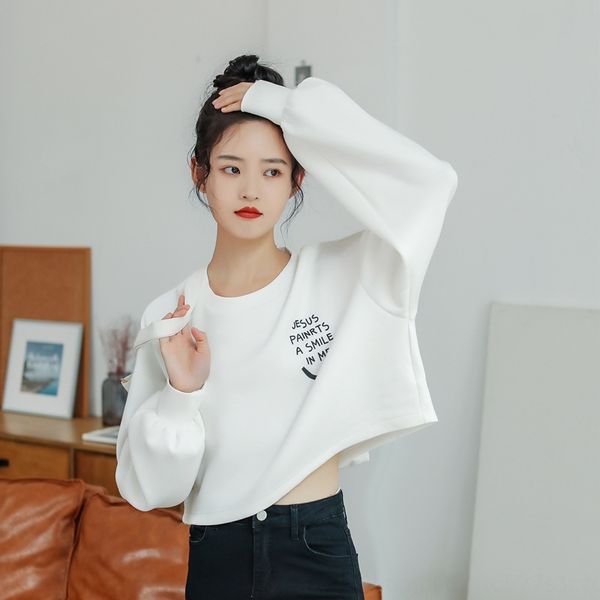 

2020 autumn new korean version ins pullover jacket short jacket net red lazy bf short loose letter pullover long sleeve sweater woman fd, Black