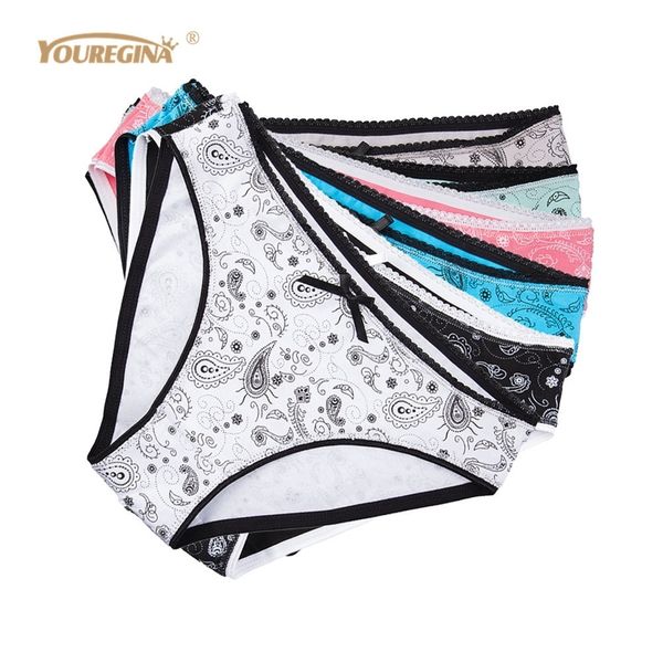 

youregina women's briefs bow low rise waist cotton underwear print style femme breathable woman panties6pcs/set 201112, Black;pink