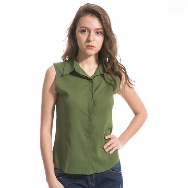 

2021 new sleeveless women blouses casual shirts plus size shirt button blouse women fashion camisas 6xl korean clothes1, White