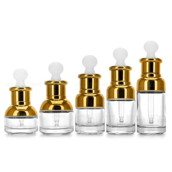 Transparente Garrafa de vidro conta-gotas Round Head Rubber Essence Lotion Perfume Bottles banhado a ouro rolo Cup Lady subpackage G2 1 98yb