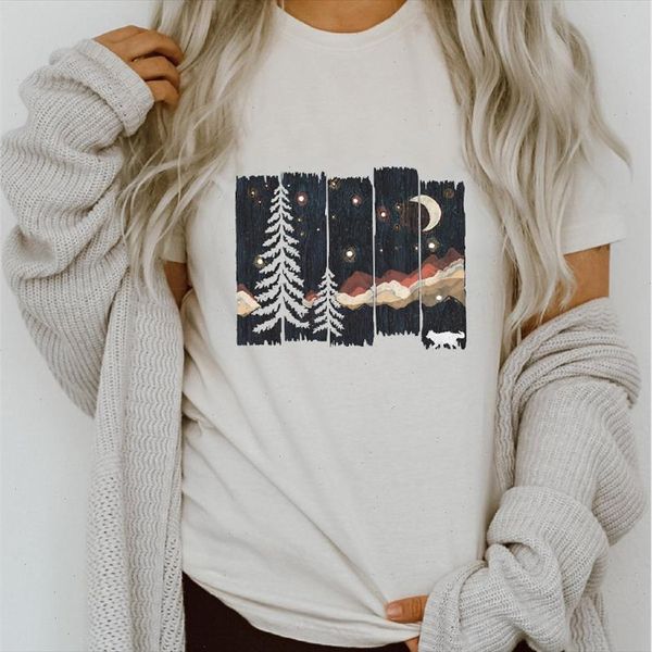 

women graphic painting star moon night aesthetic printing cartoon lady clothes clothing tees print female tshirt t shirt, White