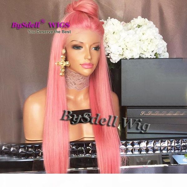 

fashion pink wig kylie jenner lace front synthetic wigs glueless straight pink heat resistant hair women wigs, Black