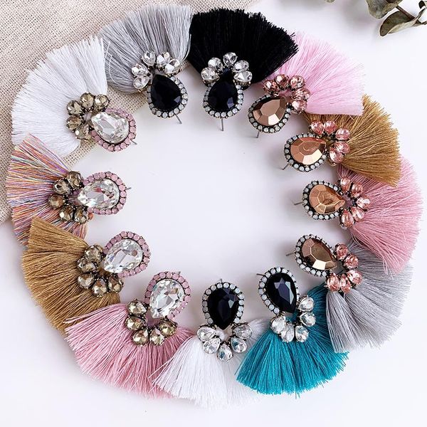 

crystal short female tassel earrings kroea vintage white pink black big flower drop dangle earrings for women christmas gift, Silver