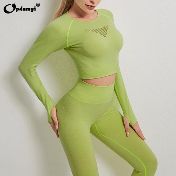 

yoga outfits women seamless set fitness sports wear gym crop long sleeve tights suits high waist running leggings workout clothing, White;red
