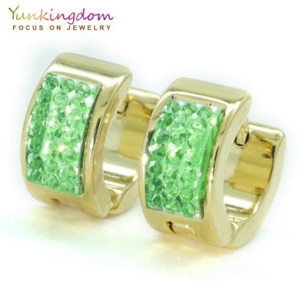 

yunkingdom rhinestone small earring fashion jewelry stainless steel green crystal circle hoop earrings for women girls ue0195, Golden;silver