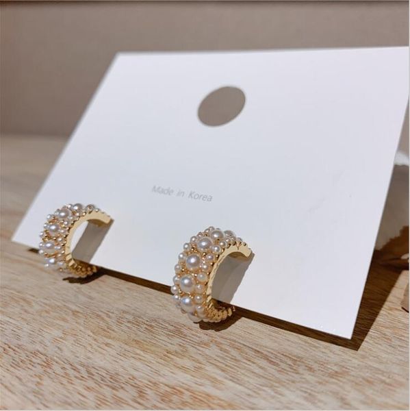 

hoop & huggie women french elegant pearl ear earrings 2021, Golden;silver