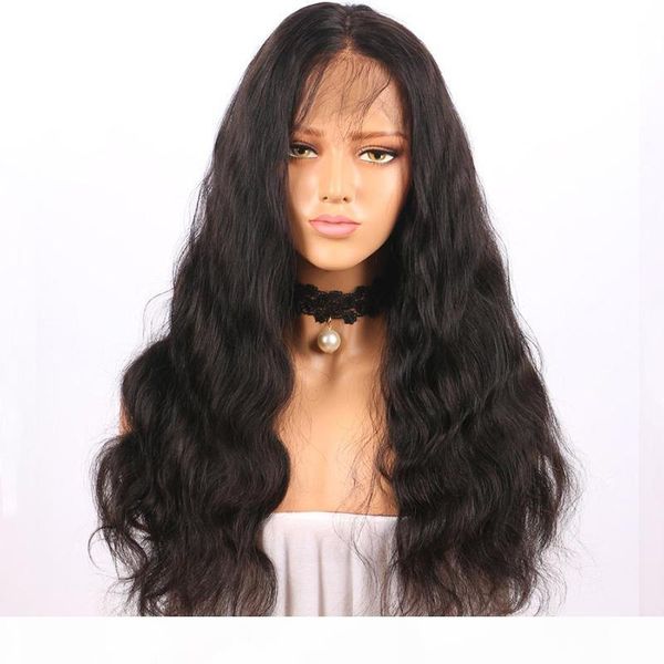 

pre plucked brazilian human hair lace front wigs with baby hair popular body wave medium size swiss lace front wig natural color, Black;brown