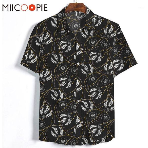 

men hawaiian floral shirt 2020 summer turn-down collar short sleeve camisa hawaiana hombre feather printed male casual shirts1, White;black