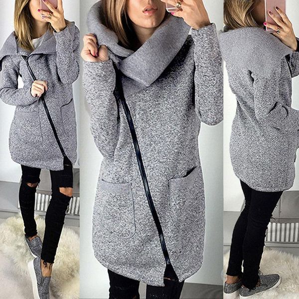 

turn-down collar long jacket women solid slim zipper autumn winter pocket coat female scarf collar outwear plus size1, Black;brown