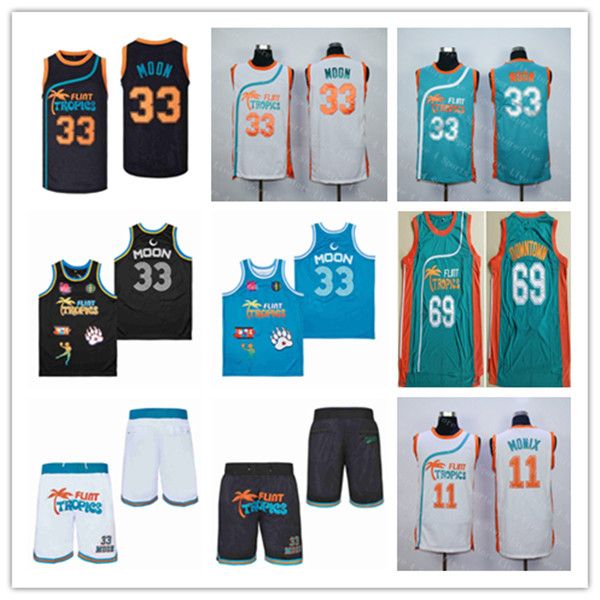 Man Movie Basketball Flint Tropics Jackie Moon Jersey 7 Coffee Black 11 ED Monix 69 Downtown Green White Blue Pocket Shorts Größe S-XXL