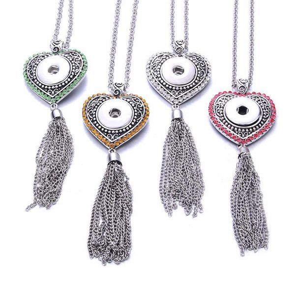 

new bohemia ethnic snap button necklace long tassel snap pendant necklace with 80cm chains 18mm snap buttons bbynby, Silver