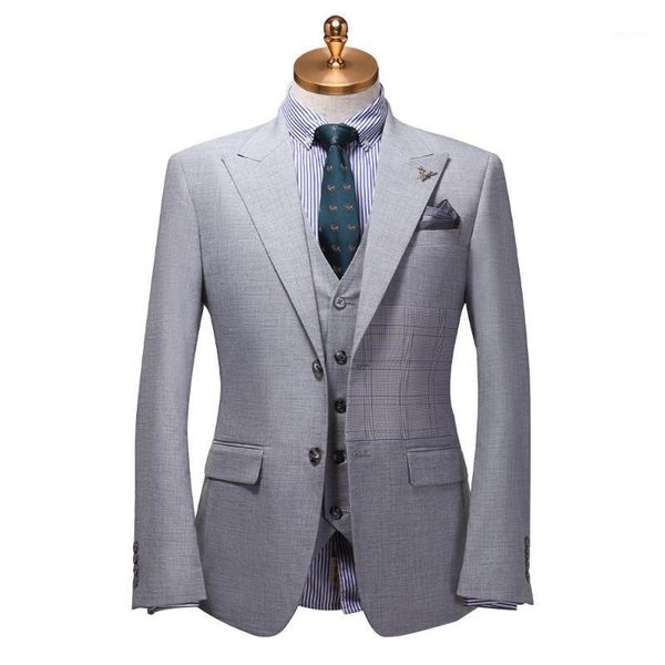 

men suit grey plaid suits men 2020 spring autumn gray mens suits with pants for wedding groom office business formal clothing 561, White;black