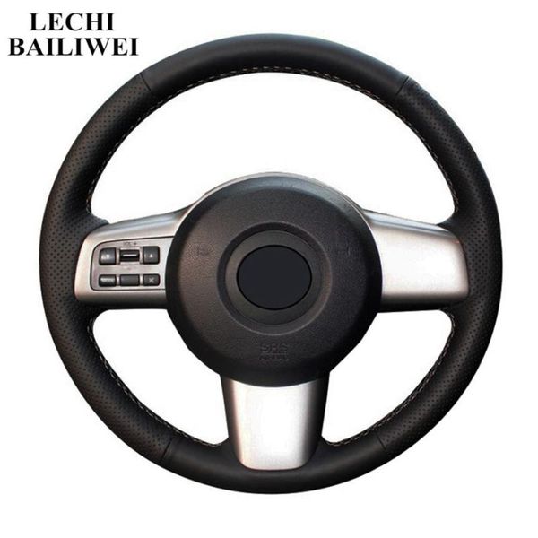 

black artificial leather steering wheel cover hand-stitched car steering wheel cover for 2 2008-2014