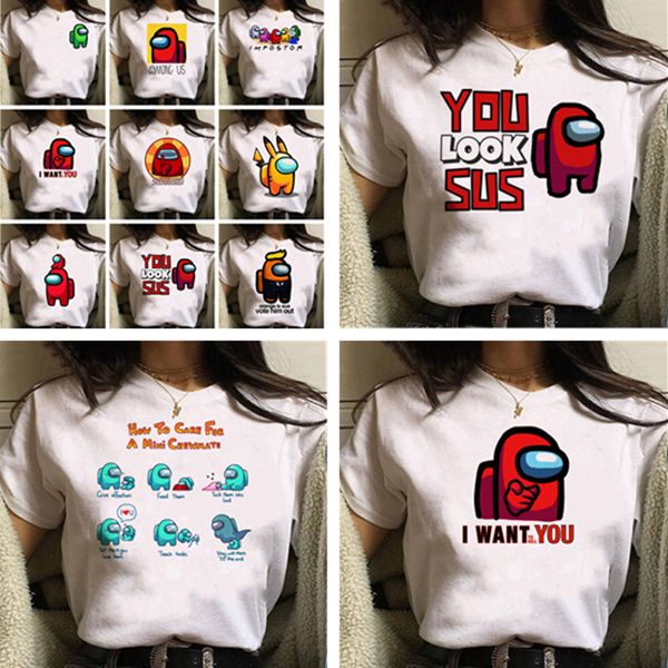

among us t-shirt cartoon kawaii funny for women harajuku short sleeve anime graphic fashion new tees, White