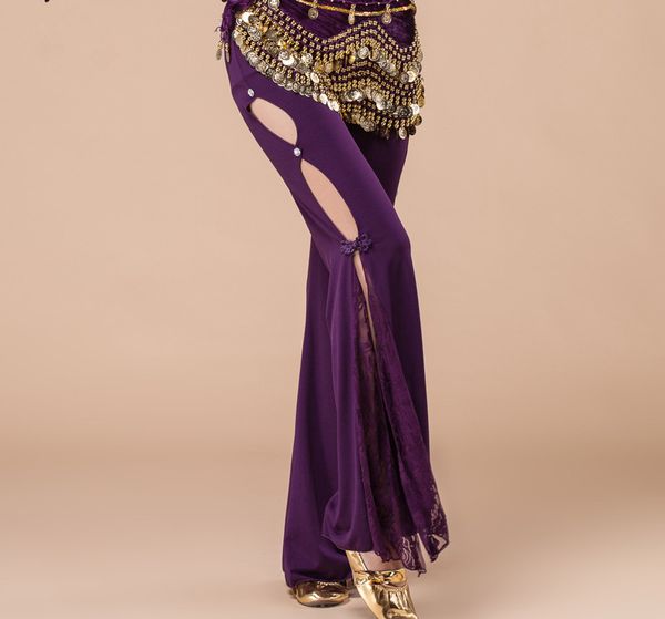 

women india dance accessory high slit lace pants bellydance performance wear yellow red black purple rose blue ing, Black;red