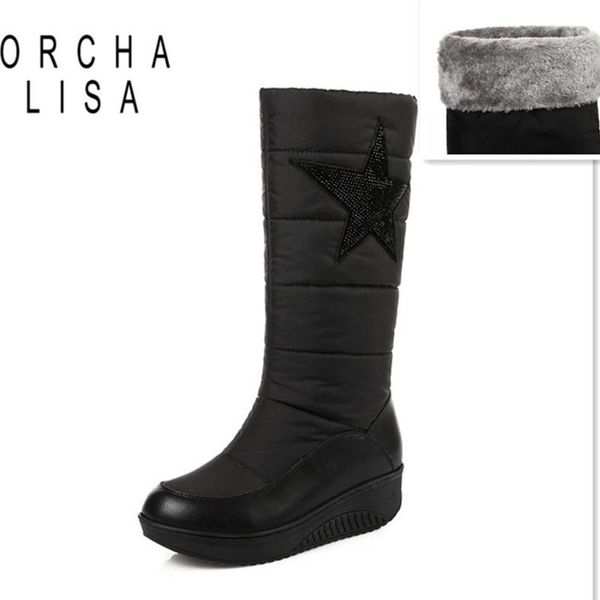 

orcha lisa ladies bling mid-calf boots mid heels riding boots causal winter snow beige black round toe c487