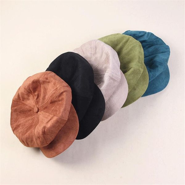 

stingy brim hats autumn winter style solid color duck tongue beret casual octagonal cap joker painter hat 08, Blue;gray