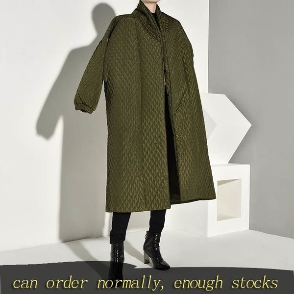 

lanmrem plaided cotton-padded new green color coat long sleeve loose fit women parkas fashion tide new autumn winter 201103, Black