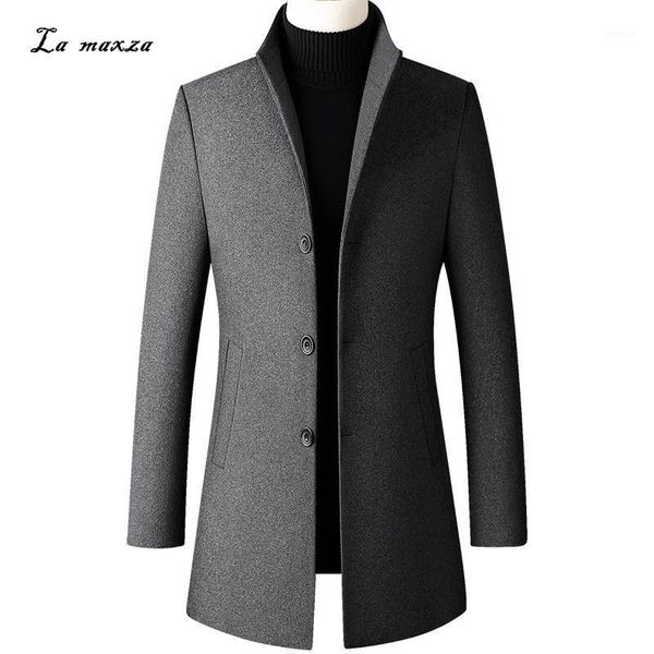 

plus size 5xl fashion solid men woolen coat winter 2020 smart casual slim cashmere coat1, Black