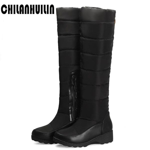 

plus size winter warm down knee high boots women comfy flat heel snow boots zip platform woman long shoes black red