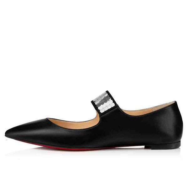 

flat shoes ballet for women,luxury red bottom flats woman black calfskin leather low cut with sequined strap luxurys comfortable shoe 35-43