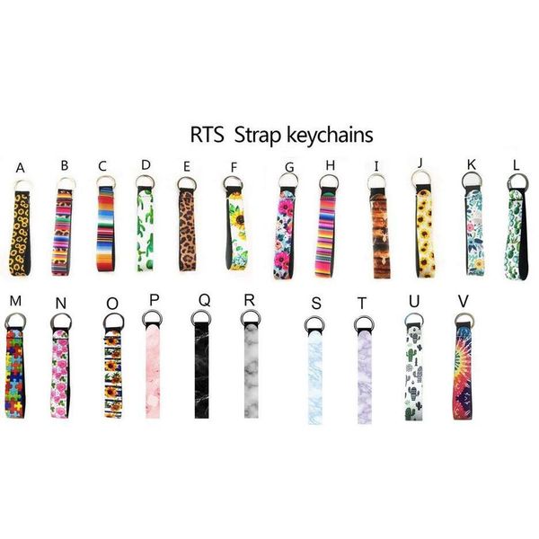 

new wristband keychains floral printed key chain neoprene key ring wristlet keychain party favor 20 designs wholesale ship