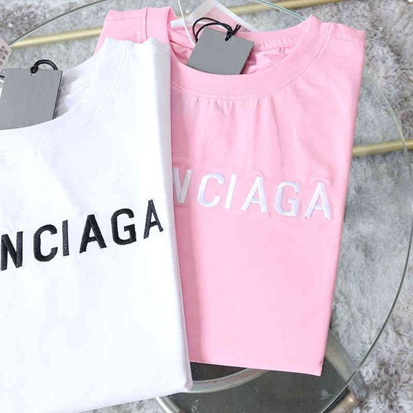 

summer fashion embroidery simple leisure loose large version men's and women's short sleeved, White