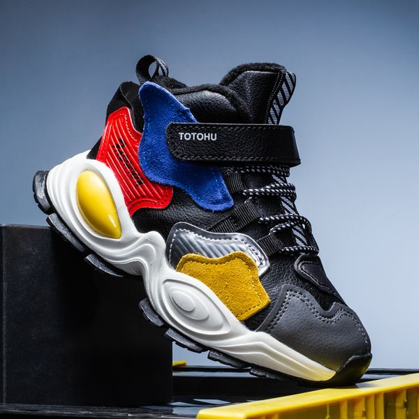 

girls sport kids children casual for boys sneakers shoes short fur anti-slippery cotton fabric hook&loop fashion, Black