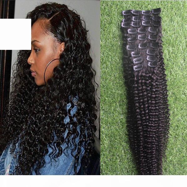 

natural color mongolian kinky curly hair 9pcs african american clip in human hair extensions 100g afro kinky clip in extensions, Black;brown
