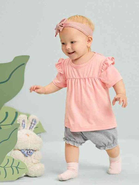 

baby ruffle trim tee & shorts she, Blue