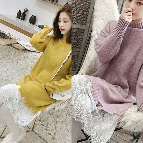 

ll0cj вязаный стиль шерсть dresswomen осенних зима 2020 нового платье свободно и thinwith дна skirtmedium над длиной колено dresswool d, Black;gray