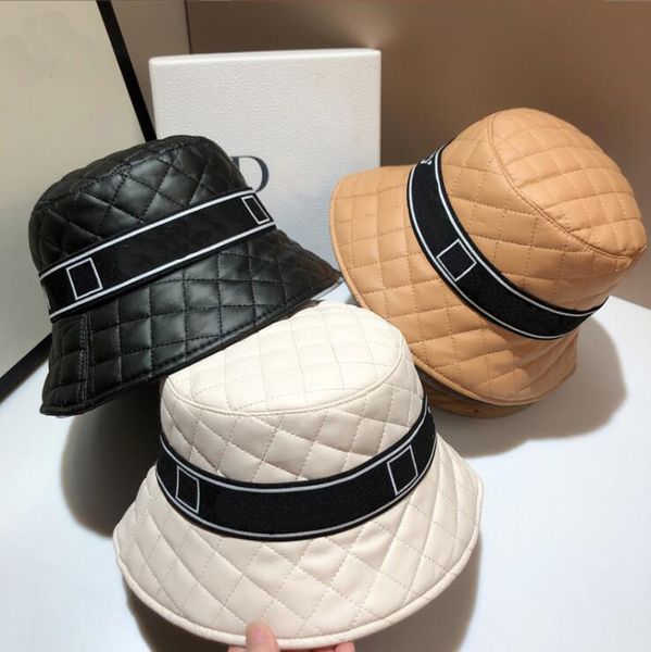 

autumn winter wide brim hats for mens womens fashion designer brand letter grid printing leather fisherman hat winter keep warm pure cotton, Blue;gray
