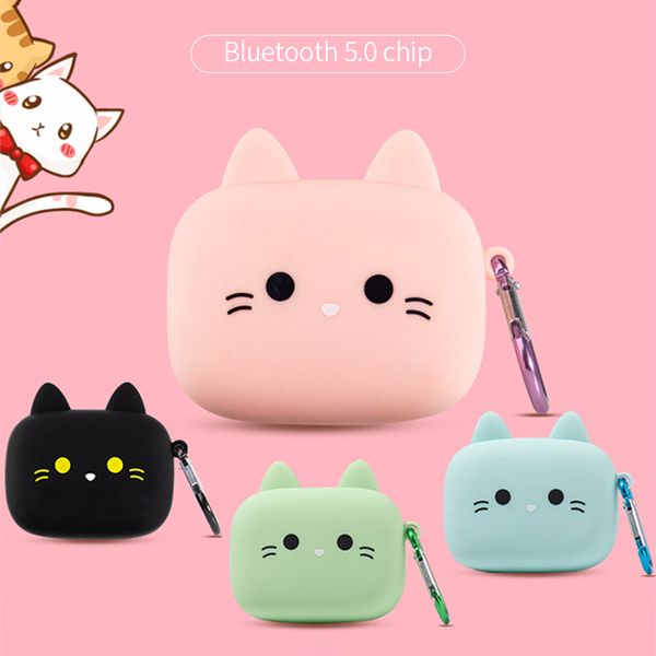 

tws cute cat wireless earphone bluetooth 5.0 headset macaron earbuds with mic charging box waterproof comfortable earphones