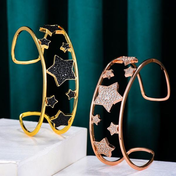 

bangle godki 2021 luxury stackable cuff stars for women wedding cubic zircon crystal cz dubai bracelet party jewelry, Black