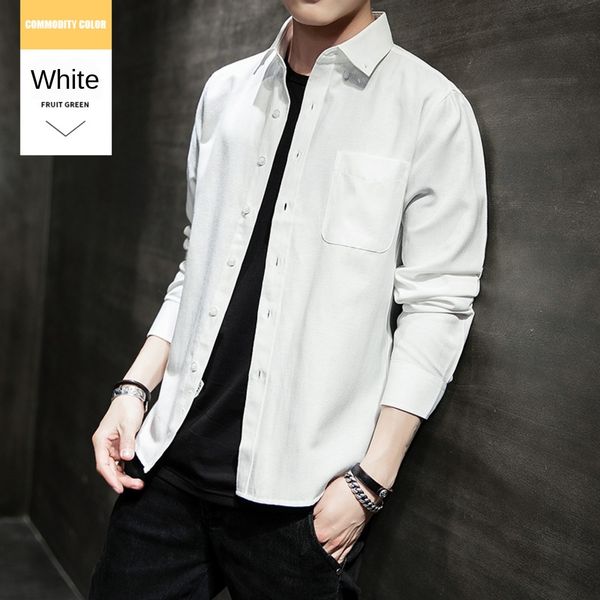 

длинный рукав 2020 новая весна и осень корейский моды сплошной цвет простой отворотом вскользь рубашки мужские рубашки универсальны nu2mk, Blue