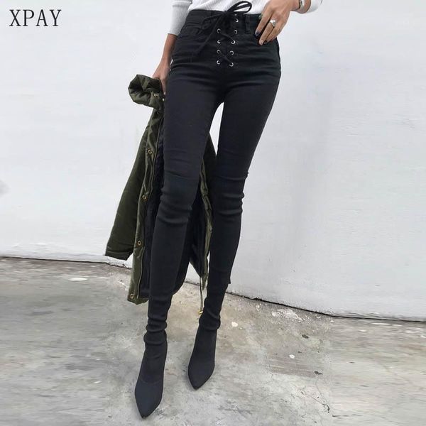 

2020 summer skinny high waist jeans push up pants slim jeans for women stretch waist drawstring korean women denim pencil pants1, Blue
