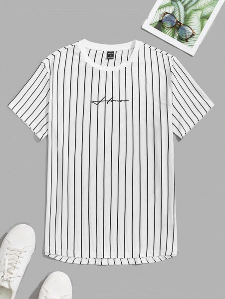 

men letter & striped print tee m1ff#, White;black