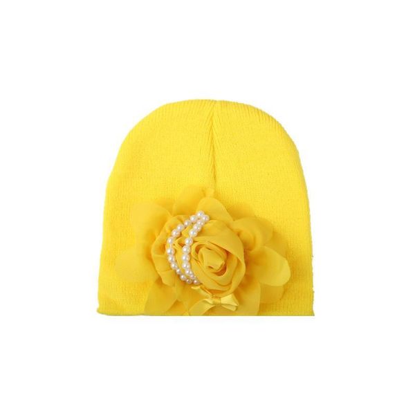 

new christmas gift newborn baby cap soft cotton hospital hat pretty pearl flower beanies girl caps hats acc qylfoo, Yellow