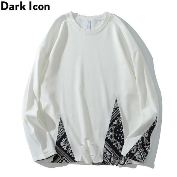 

dark bandana patchwork street fashion men's t-shirt long sleeve hipster tshirts men streetwear clothing, White;black