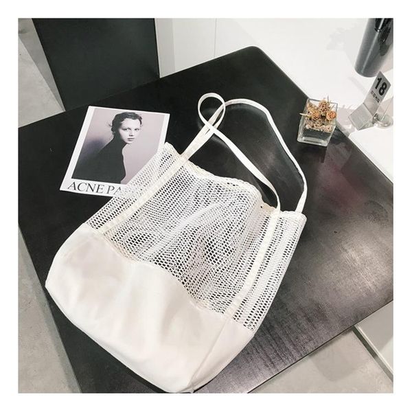 

beach bags mesh handbags casual totes canvas bags shoulder shopping clean color big