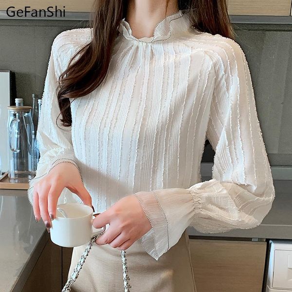 

women's blouses & shirts autumn winter fashion fleece chiffon shirt vintage blouse women bastic office ladies long sleeves female casua, White