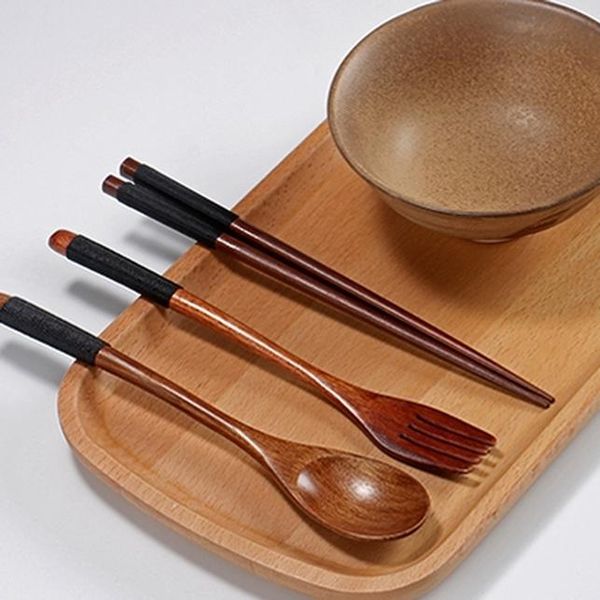 

стиль япония природные 3шт set d home студенты набор кухня портативный посуда вилка урожай деревянный ножевые dinnerspoon bbyxub bwkf