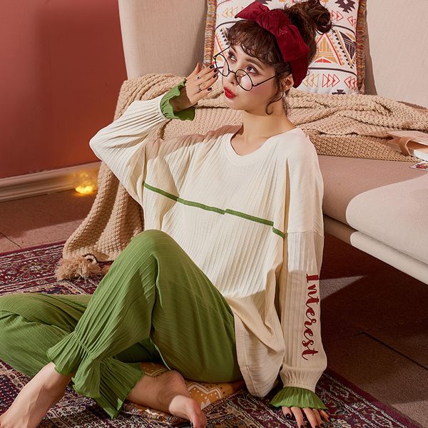 

nightwa women pajamas set plus size femme nighty casual homewear loungewear cotton sleepwear cartoon o-neck pijama pyjamas women 201113, Black;red