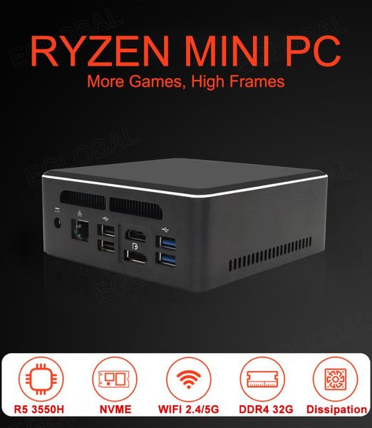 

new coming amd mini pc ryzen r3 2200 r5 2500 3550h r7 2700u vega graphic m.2 nvme+2.5''sata gaming computer windows 10