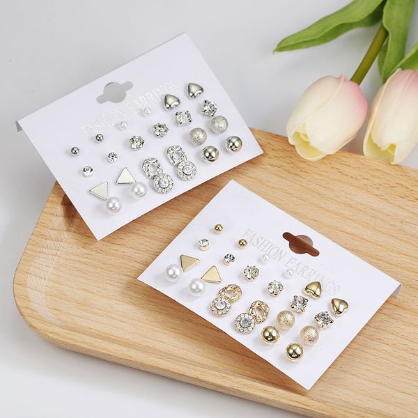 

of fashion korean jewelry set 12 pairs plate square imitation zircon with peach heart and diamond earrings, Silver