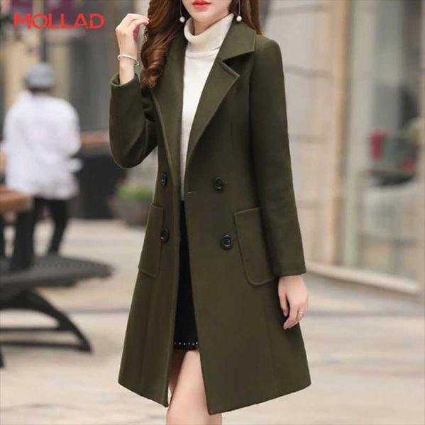 

mollad new winter button pocket slim long sleeve turn-down collar long coat, Black