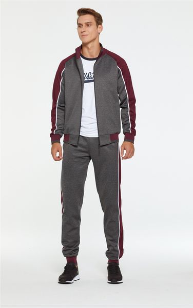 

men's sportswear casual autumn tracksuit men two pieces sets stand collar jackets sweatshirt pants joggers track suit running, Gray